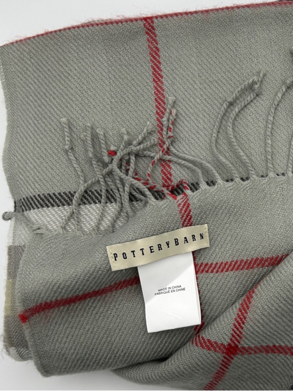 Pottery Barn Throw Gray Red Windowpane Plaid Like New